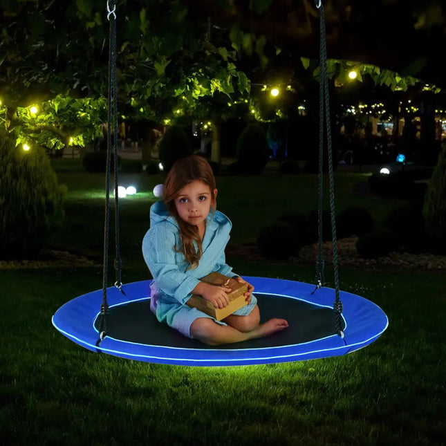 40 Inches Saucer Tree Swing Round with Lights for Kids and Adults-Navy - Navy - Swing & Playsets