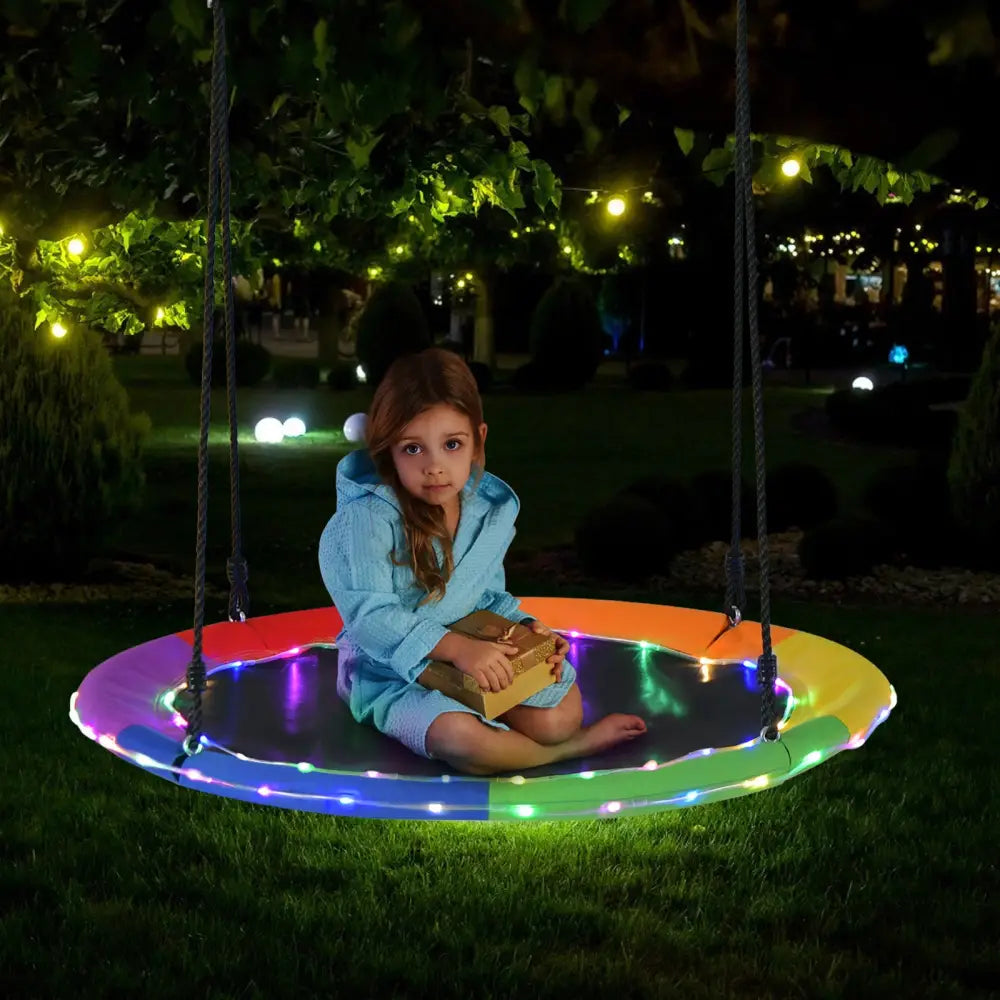 40 Inches Saucer Tree Swing Round with Lights for Kids and Adults-Multicolor - Multicolor - Swing & Playsets
