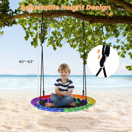 40 Inches Saucer Tree Swing Round with Lights for Kids and Adults-Multicolor - Multicolor - Swing & Playsets