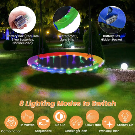40 Inches Saucer Tree Swing Round with Lights for Kids and Adults-Multicolor - Multicolor - Swing & Playsets