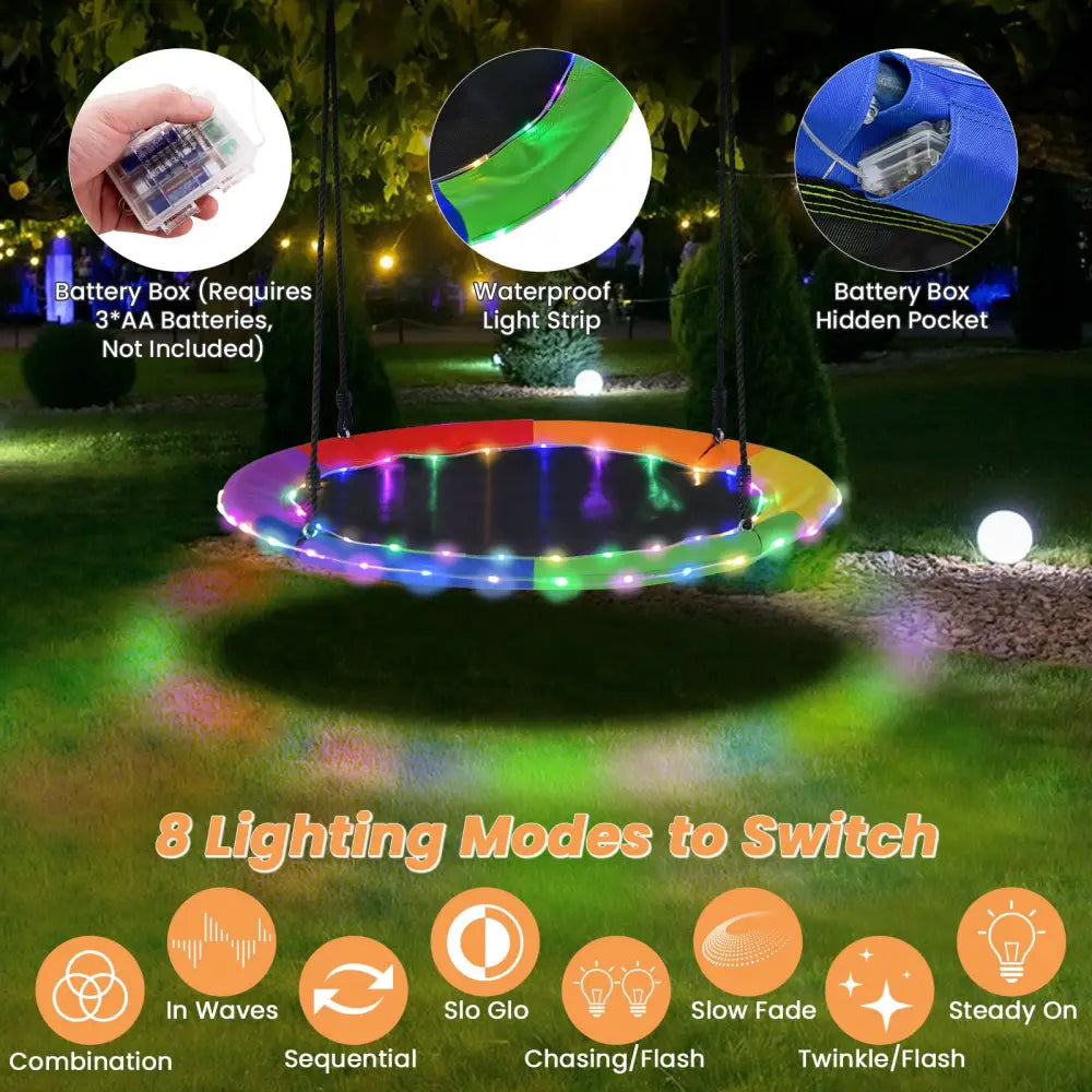 40 Inches Saucer Tree Swing Round with Lights for Kids and Adults-Multicolor - Multicolor - Swing & Playsets