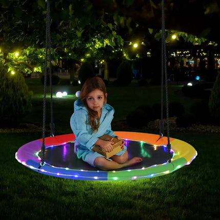 40 Inches Saucer Tree Swing Round with Lights for Kids and Adults-Multicolor - Multicolor - Swing & Playsets