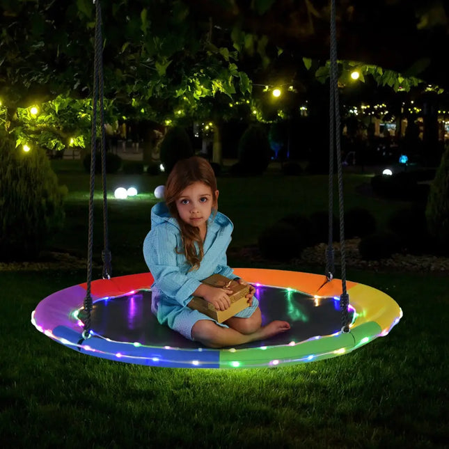 40 Inches Saucer Tree Swing Round with Lights for Kids and Adults-Multicolor - Multicolor - Swing & Playsets