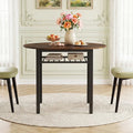 40€ Round Kitchen Table with Storage Shelf and Metal Frame for 4 People-Rustic Brown - Rustic Brown - Dining Tables
