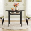 40€ Round Kitchen Table with Storage Shelf and Metal Frame for 4 People-Gray - Gray - Dining Tables