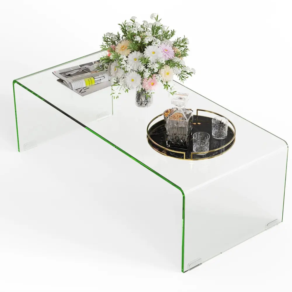 40 x 19.5 x 13.5 Inch Glass Coffee Table with Rounded Edges for Living Room - Transparent - Coffee Tables