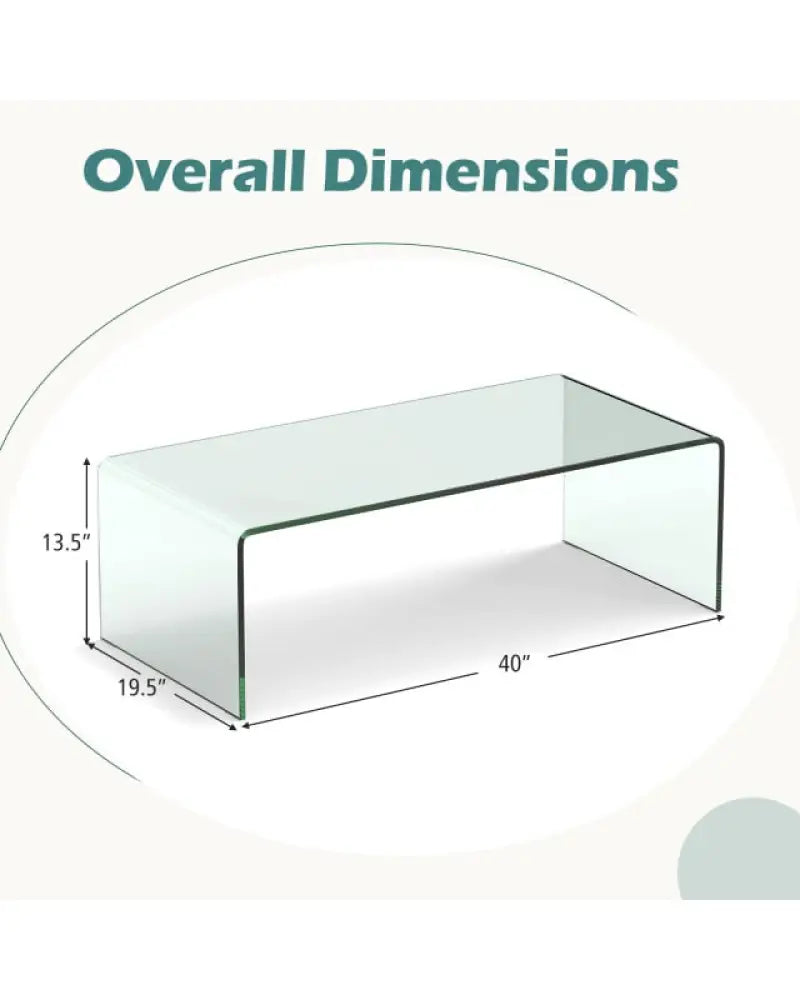 40 x 19.5 x 13.5 Inch Glass Coffee Table with Rounded Edges for Living Room - Transparent - Coffee Tables