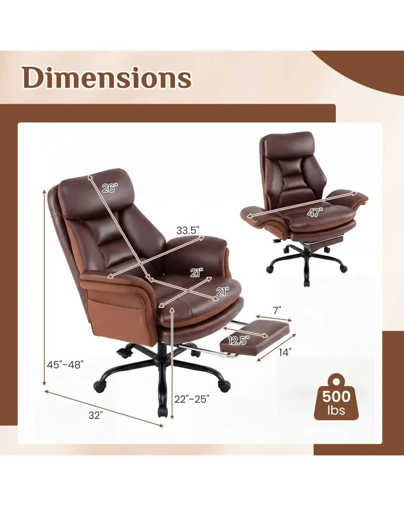 400 LBS Ergonomic Big and Tall Office Chair with Faux Leather-Brown - Brown - Office Chairs