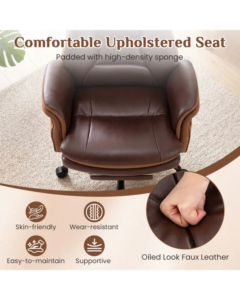 400 LBS Ergonomic Big and Tall Office Chair with Faux Leather-Brown - Brown - Office Chairs