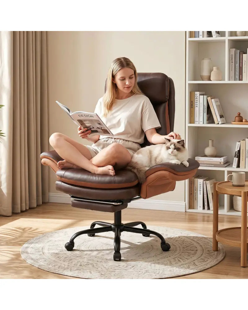 400 LBS Ergonomic Big and Tall Office Chair with Faux Leather-Brown - Brown - Office Chairs