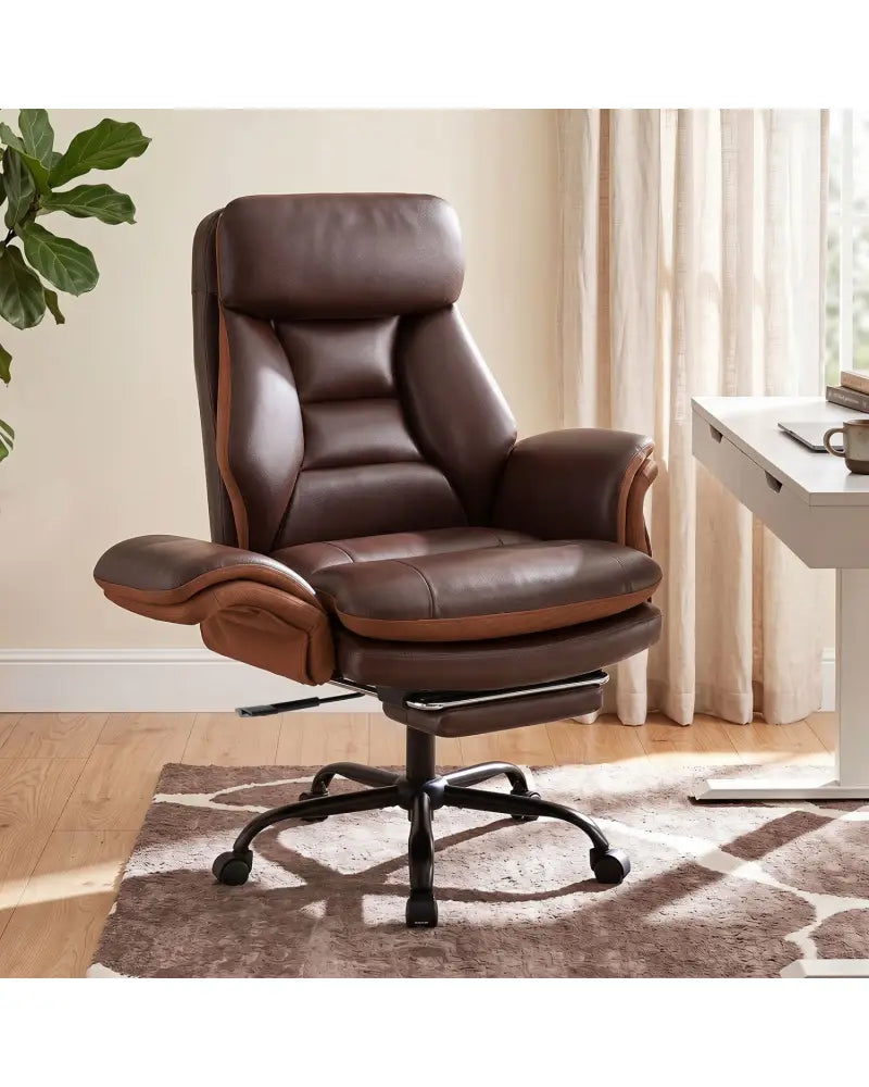 400 LBS Ergonomic Big and Tall Office Chair with Faux Leather-Brown - Brown - Office Chairs