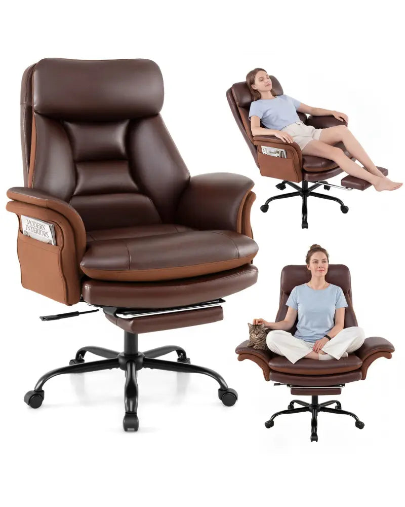 400 LBS Ergonomic Big and Tall Office Chair with Faux Leather-Brown - Brown - Office Chairs