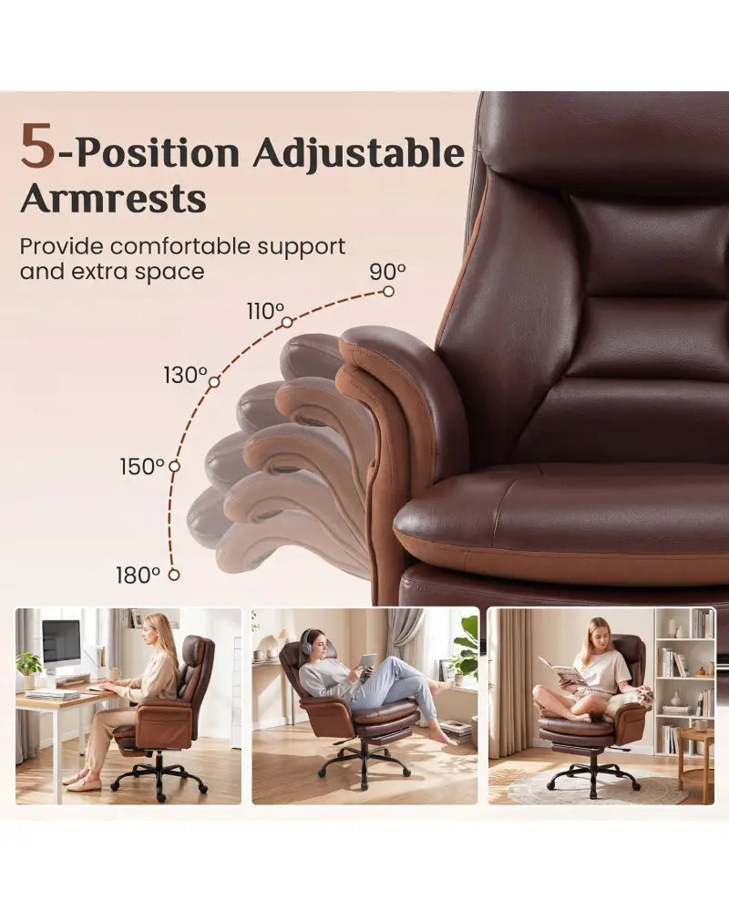 400 LBS Ergonomic Big and Tall Office Chair with Faux Leather-Brown - Brown - Office Chairs