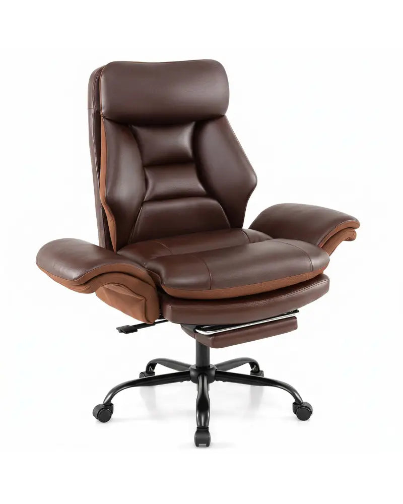 400 LBS Ergonomic Big and Tall Office Chair with Faux Leather-Brown - Brown - Office Chairs