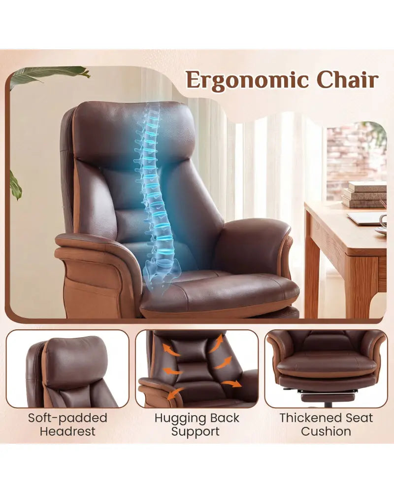 400 LBS Ergonomic Big and Tall Office Chair with Faux Leather-Brown - Brown - Office Chairs