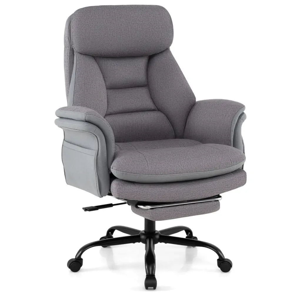 400 LBS Ergonomic Big and Tall Office Chair with Faux Leather-Gray - Gray - Office Chairs