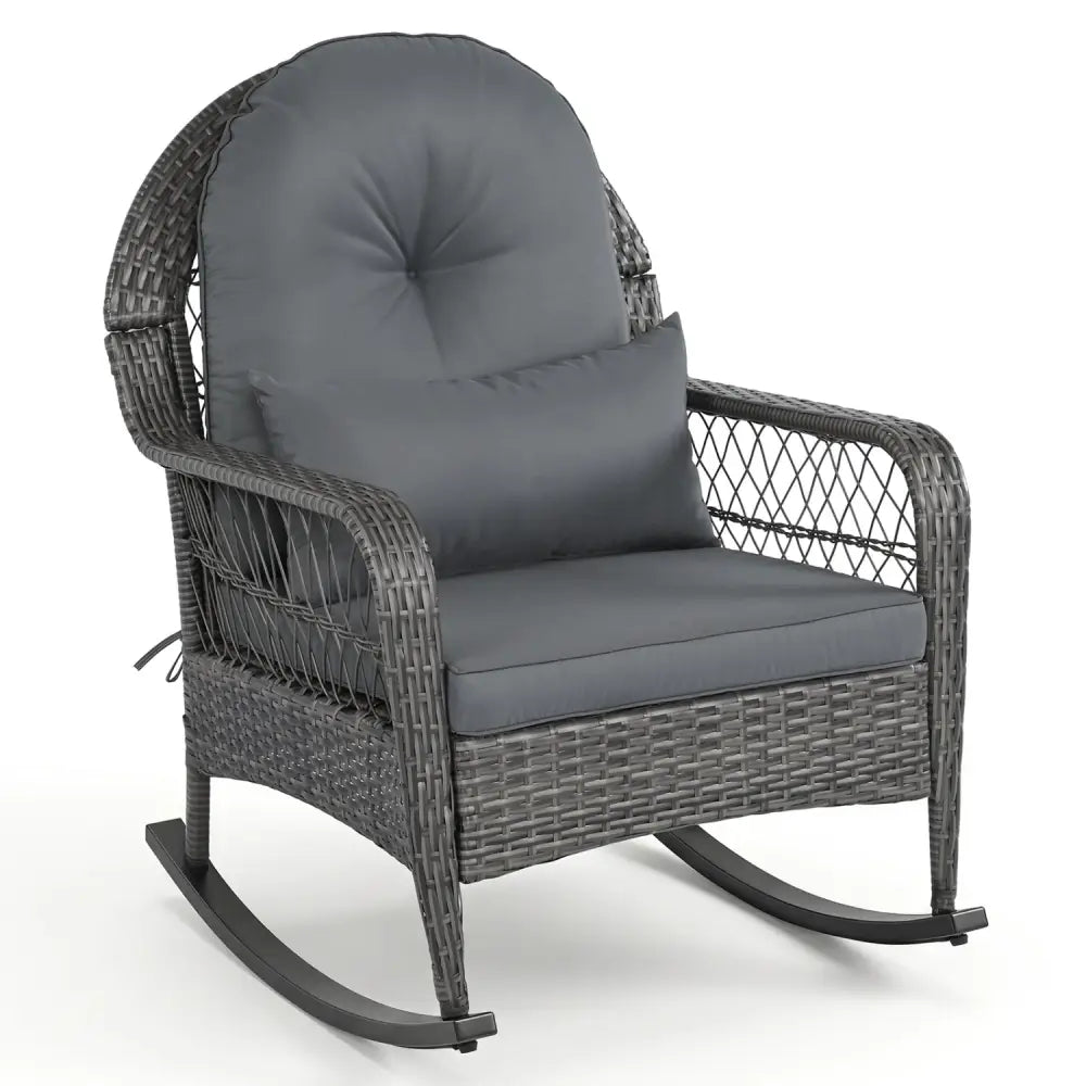 400 LBS Patio Rattan Rocker Chair with Anti-Tip Stoppers and Thick Cushions for Porch-Gray - Gray - Patio Rocking
