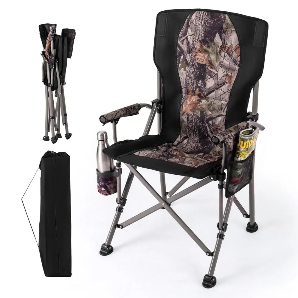 400 LBS Support Folding Camping Chair with Covers-Black - Black - Camping Furniture