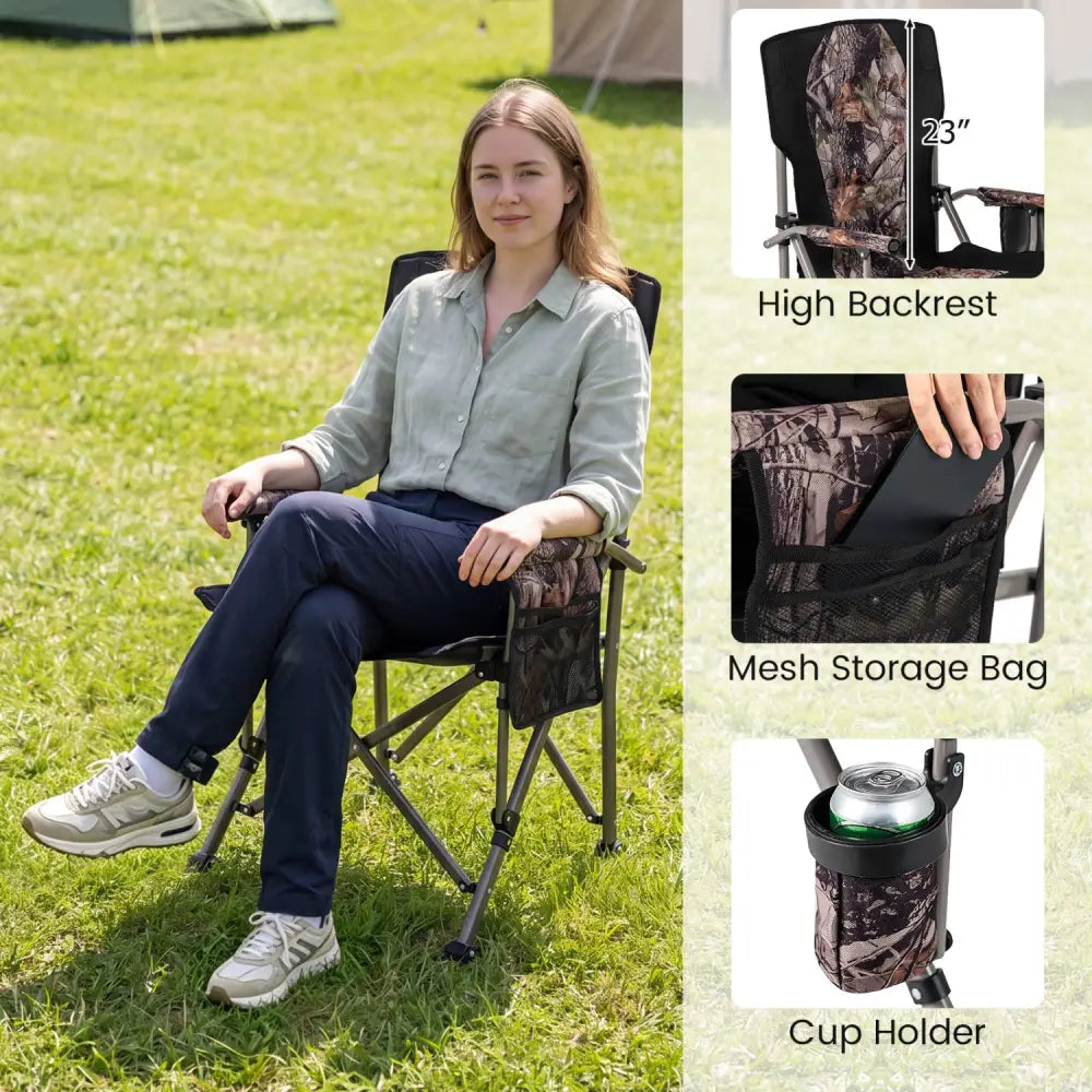 400 LBS Support Folding Camping Chair with Covers-Black - Black - Camping Furniture