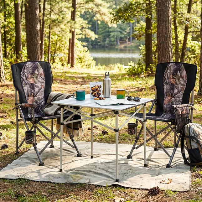 400 LBS Support Folding Camping Chair with Covers-Black - Black - Camping Furniture