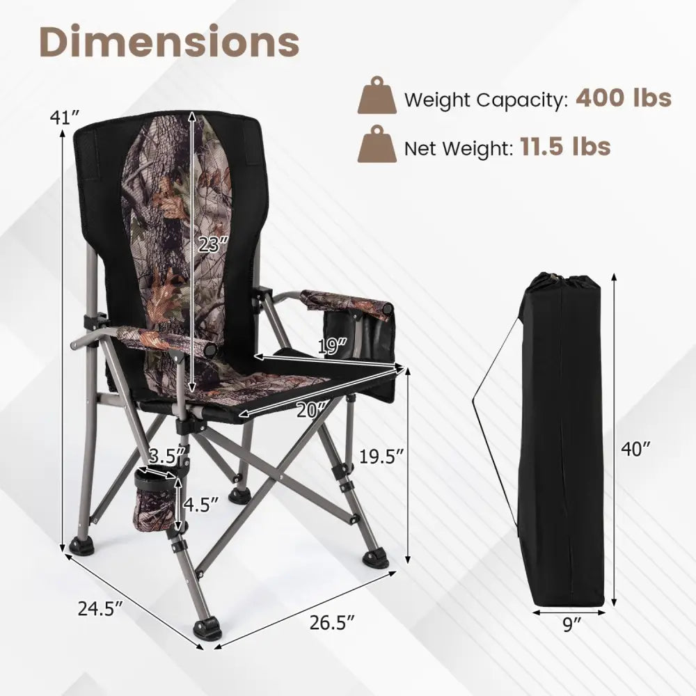 400 LBS Support Folding Camping Chair with Covers-Black - Black - Camping Furniture