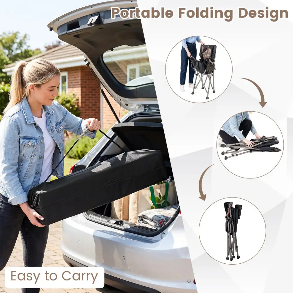 400 LBS Support Folding Camping Chair with Covers-Black - Black - Camping Furniture