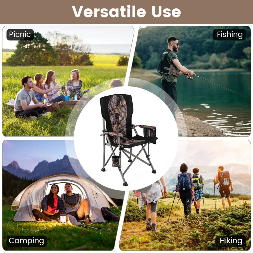 400 LBS Support Folding Camping Chair with Covers-Black - Black - Camping Furniture