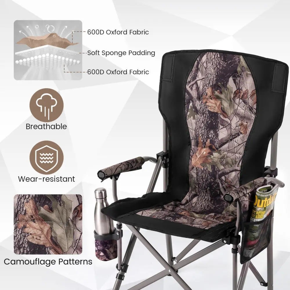 400 LBS Support Folding Camping Chair with Covers-Black - Black - Camping Furniture