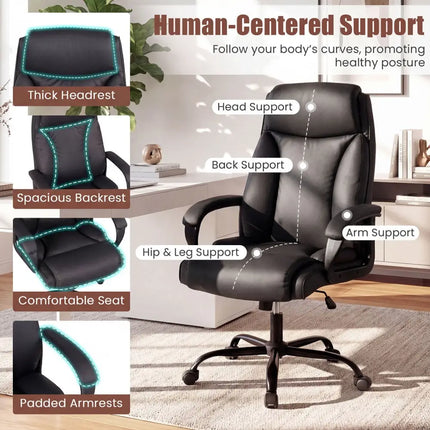 400 Pounds Big and Tall Adjustable High Back Leather Office Chair Costway