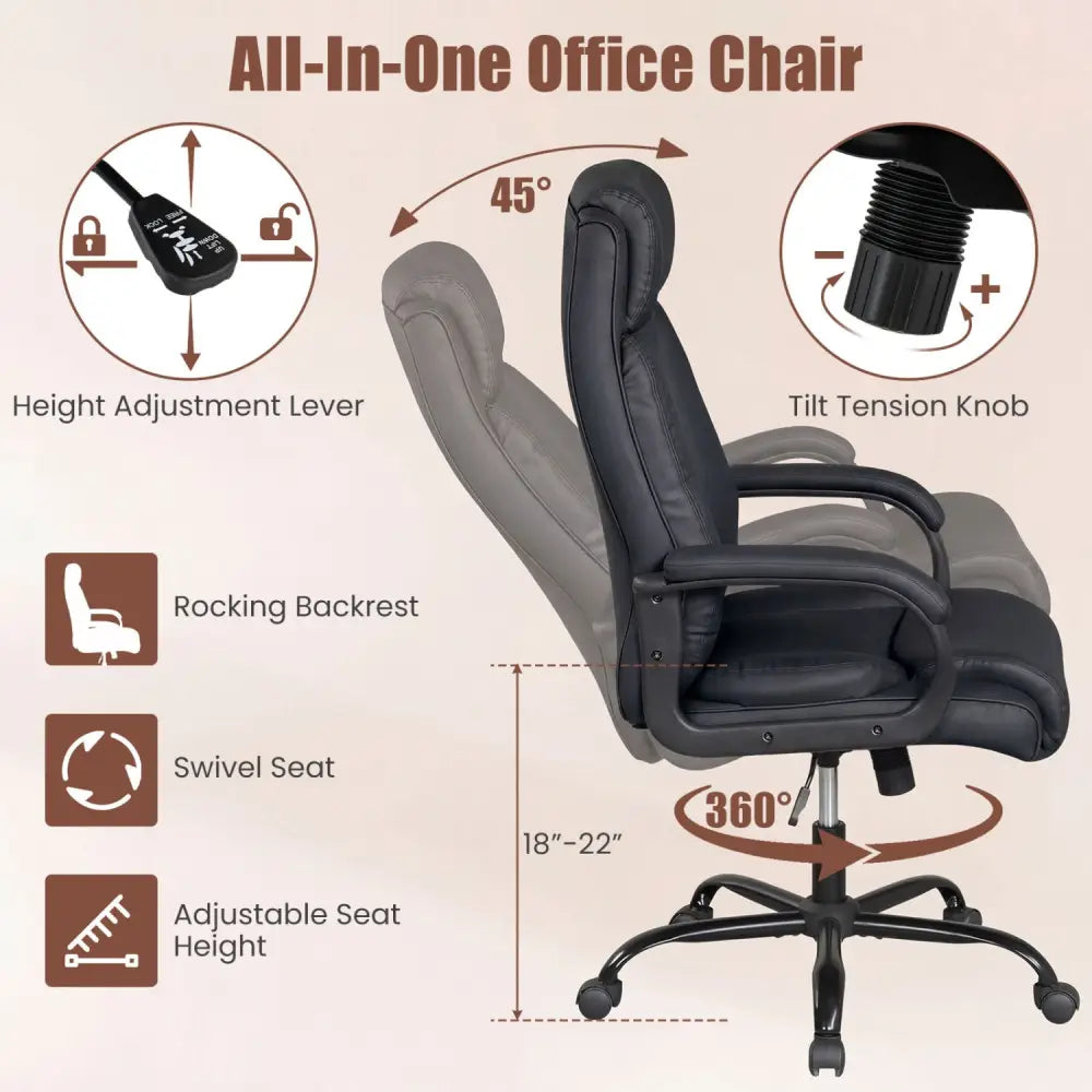 400 Pounds Big and Tall Adjustable High Back Leather Office Chair Costway