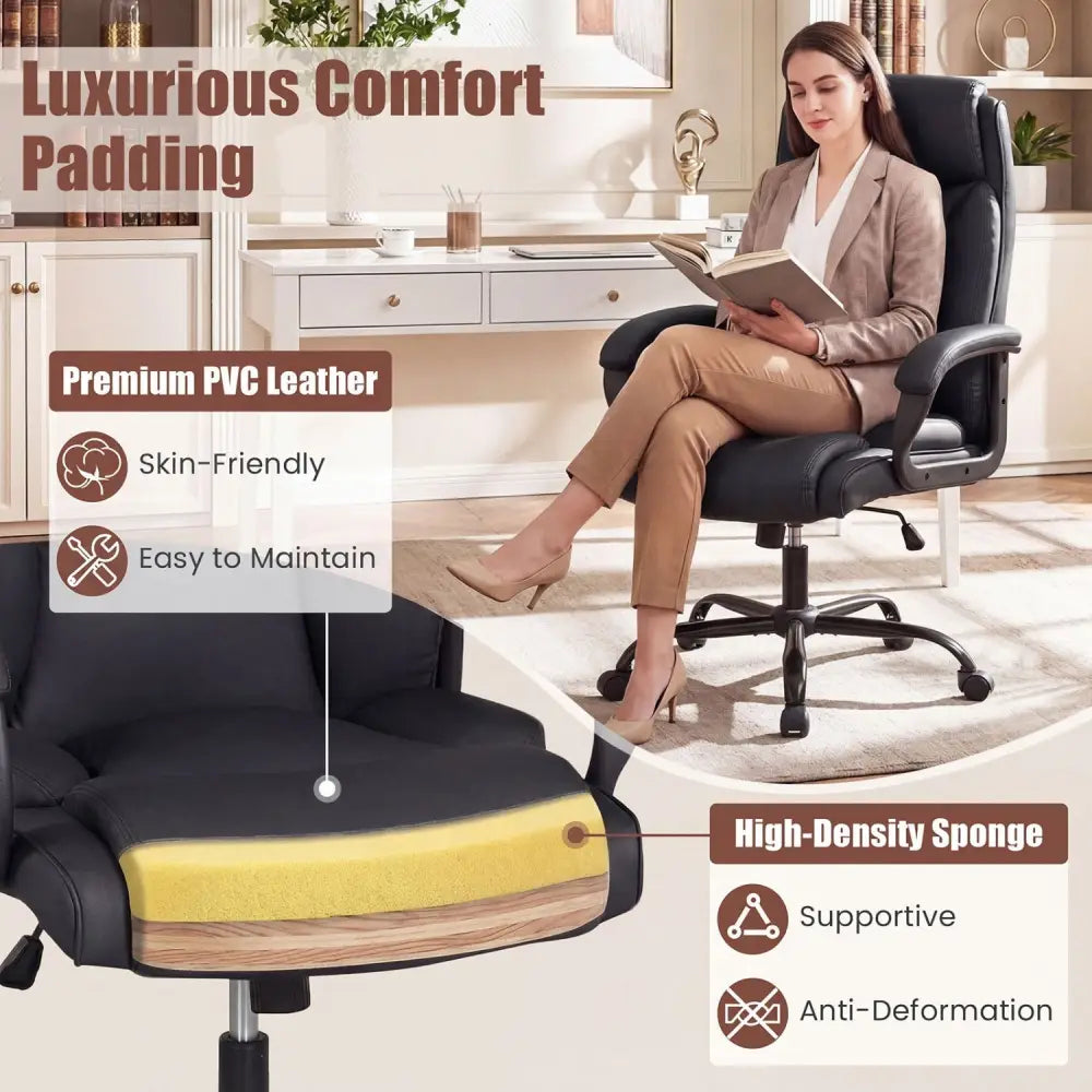 400 Pounds Big and Tall Adjustable High Back Leather Office Chair Costway