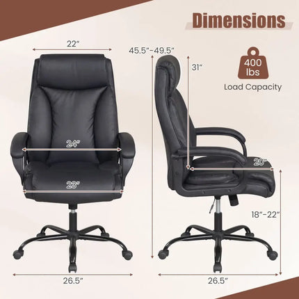 400 Pounds Big and Tall Adjustable High Back Leather Office Chair Costway