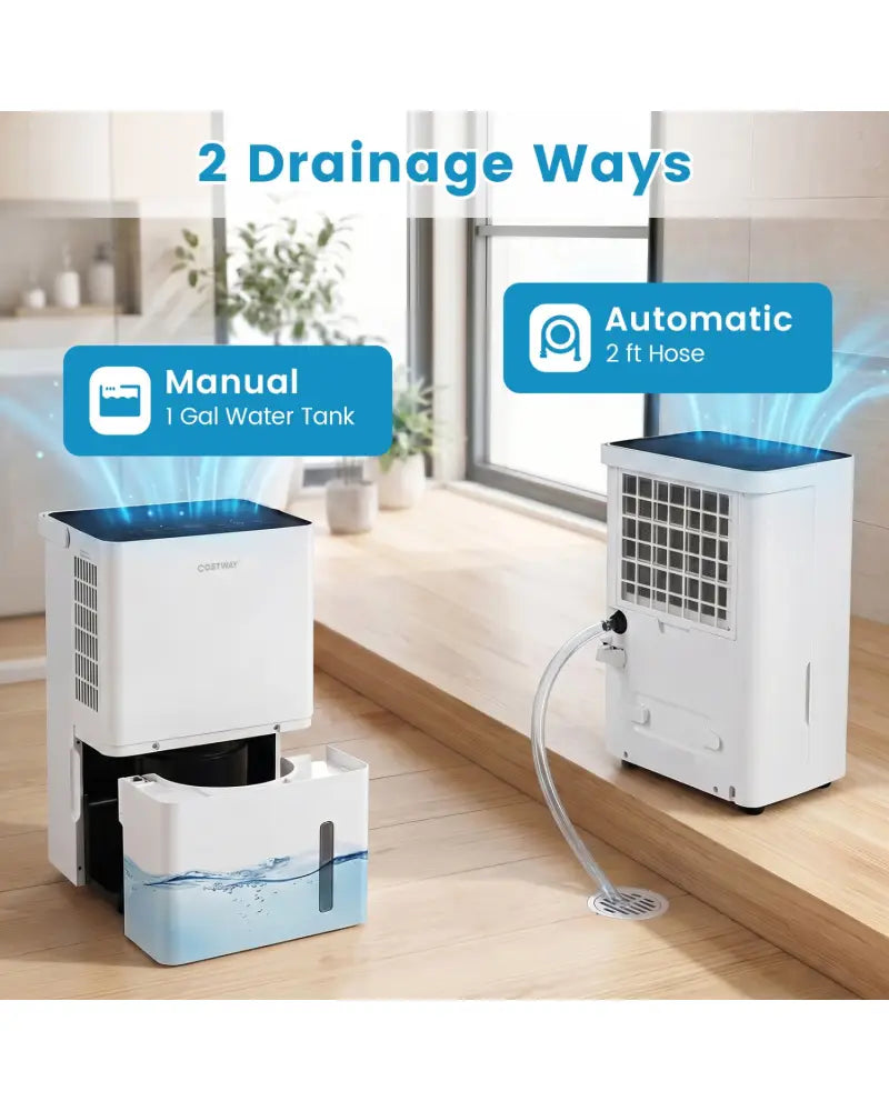 4000 Sq.Ft 80 Pint Compressor Dehumidifier with Drain HoseSmart Humidity Control and Child Lock-White - White