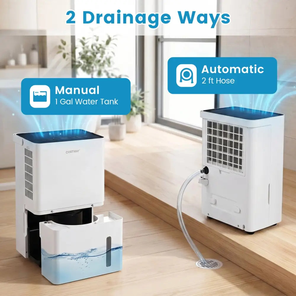 4000 Sq.Ft 80 Pint Compressor Dehumidifier with Drain HoseSmart Humidity Control and Child Lock-White - White