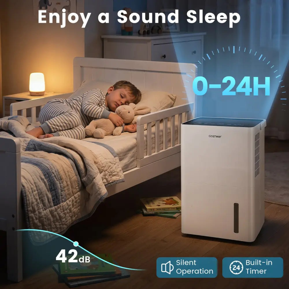 4000 Sq.Ft 80 Pint Compressor Dehumidifier with Drain HoseSmart Humidity Control and Child Lock-White - White