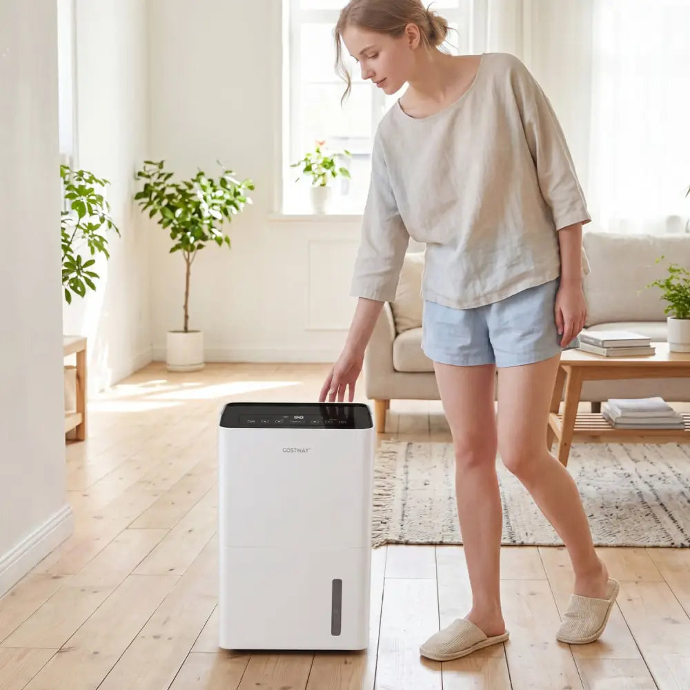 4000 Sq.Ft 80 Pint Compressor Dehumidifier with Drain HoseSmart Humidity Control and Child Lock-White - White