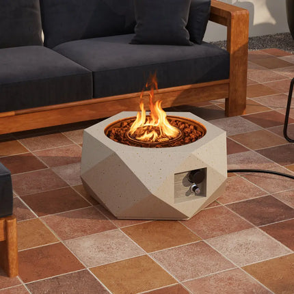 40000 BTU 28 Inch Hexagon Terrazzo Propane Fire Pit Table with Stainless Steel Burner - White - Fire Pit Tables