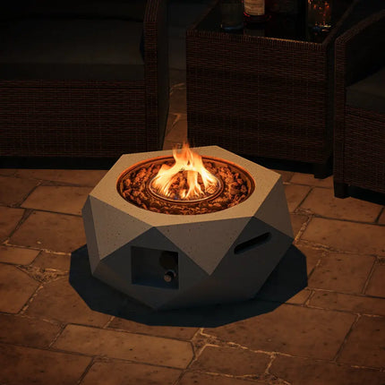 40000 BTU 28 Inch Hexagon Terrazzo Propane Fire Pit Table with Stainless Steel Burner - White - Fire Pit Tables