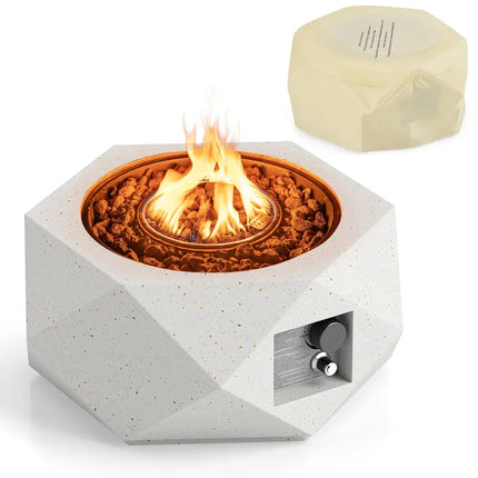 40000 BTU 28 Inch Hexagon Terrazzo Propane Fire Pit Table with Stainless Steel Burner - White - Fire Pit Tables