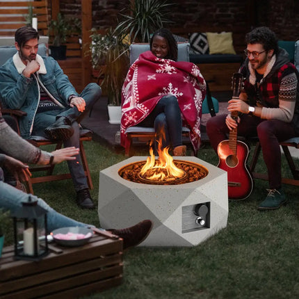 40000 BTU 28 Inch Hexagon Terrazzo Propane Fire Pit Table with Stainless Steel Burner - White - Fire Pit Tables