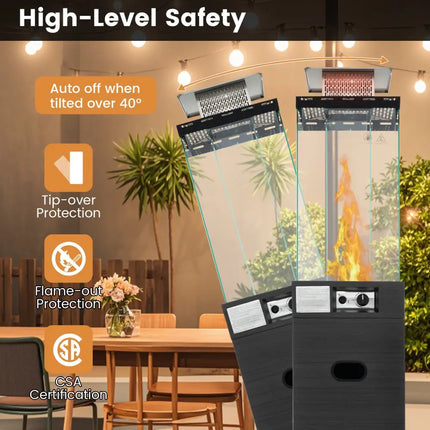 40000 BTU Patio Heater Outdoor Propane Gas Heater with Cover and Wheels-Black - Black - Patio Heaters