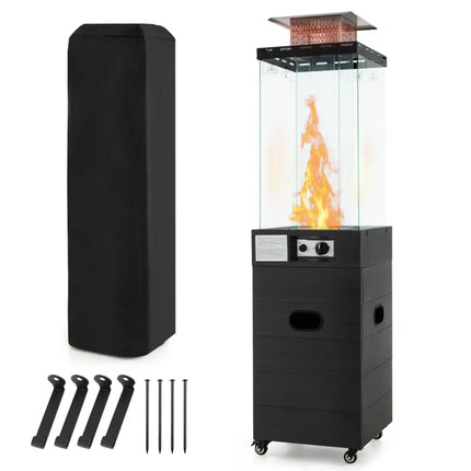 40000 BTU Patio Heater Outdoor Propane Gas Heater with Cover and Wheels-Black - Black - Patio Heaters