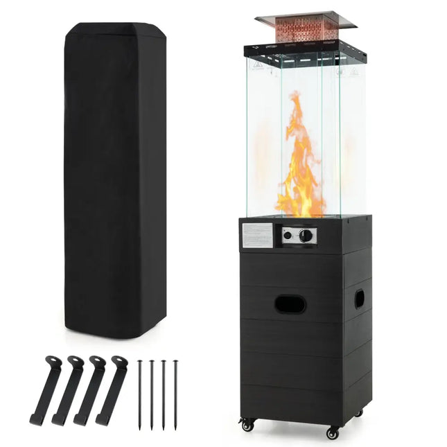 40000 BTU Patio Heater Outdoor Propane Gas Heater with Cover and Wheels-Black - Black - Patio Heaters