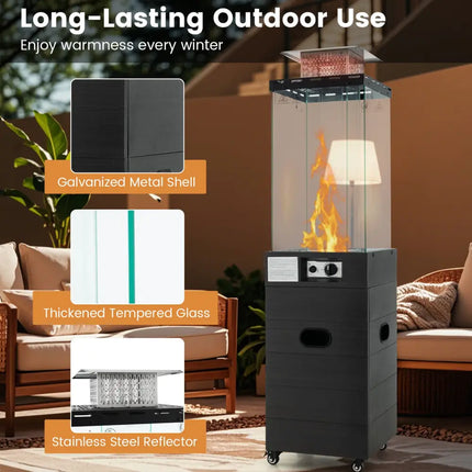 40000 BTU Patio Heater Outdoor Propane Gas Heater with Cover and Wheels-Black - Black - Patio Heaters