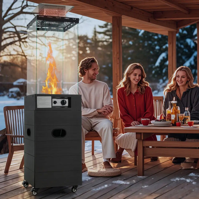 40000 BTU Patio Heater Outdoor Propane Gas Heater with Cover and Wheels-Black - Black - Patio Heaters