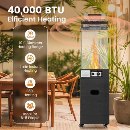 40000 BTU Patio Heater Outdoor Propane Gas Heater with Cover and Wheels-Black - Black - Patio Heaters