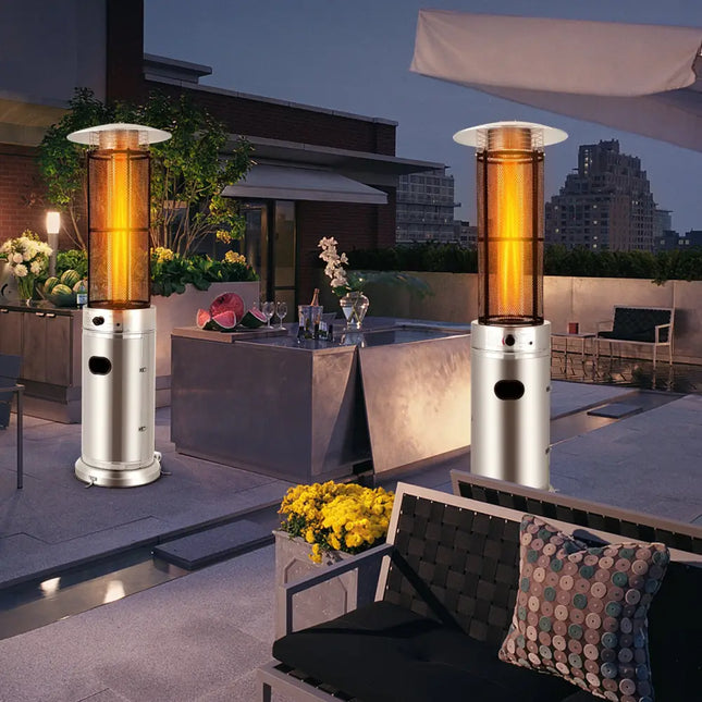 40000 BTU Stainless Steel Round Glass Tube Patio Heaters - Silver - Patio Heaters
