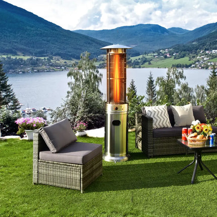 40000 BTU Stainless Steel Round Glass Tube Patio Heaters - Silver - Patio Heaters