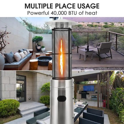 40000 BTU Stainless Steel Round Glass Tube Patio Heaters - Silver - Patio Heaters