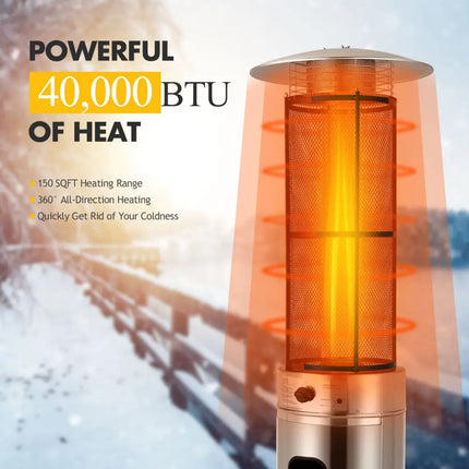40000 BTU Stainless Steel Round Glass Tube Patio Heaters - Silver - Patio Heaters